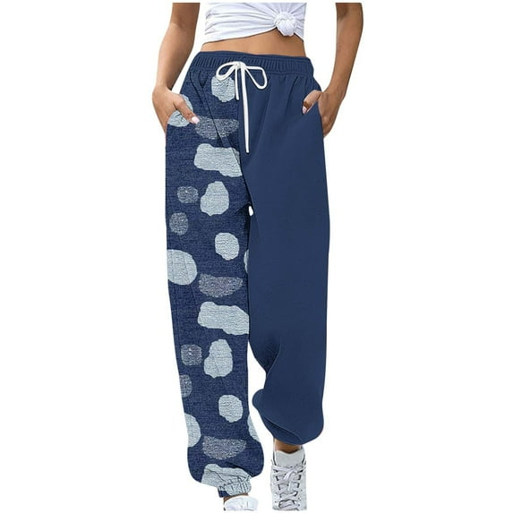 LEBONYARD Womens Wide Leg Palazzo Pants High Waisted,Women's Casual Trousers Printing Drawstring Pants Waist Long Pants Sweatpants with Pocket Multicolor S