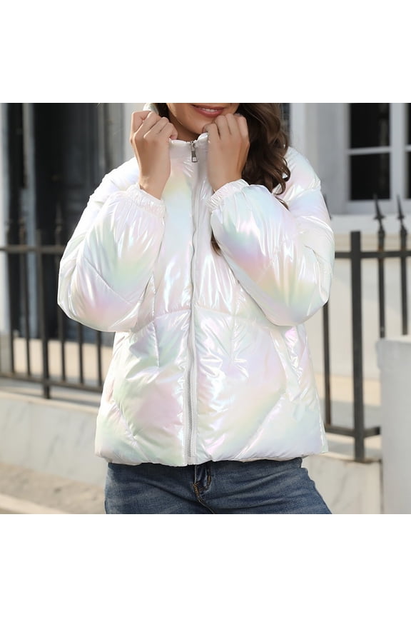 Womens Winter Coats,Jackets for Women Clearance under $10,Women's Fashion Glossy Cotton-Padded Jacket Hooded Bread Coat White S