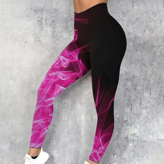 LEBONYARD Yoga Pants Plus Size,Womens Pants with Pockets,Women's Flame Printed Leggings Fitness Running Tight Yoga Pants Hot Pink XXL