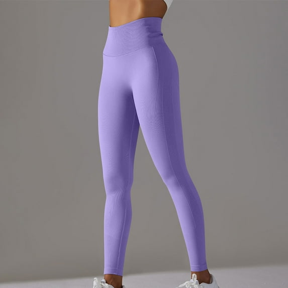 LEBONYARD Yoga Pants for Women Clearance,Seamless Knitted Solid Color Smiling Face High Waist Tight Waist and Hip Lifting Yoga Pants for Sports Running and Fitness Purple S