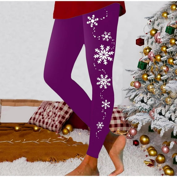 LEBONYARD Yoga Pants for Women Clearance,Womens Pants Clearance,Women's Fashion Christmas Tree Print Leggings with Yoga Sport Elastic Pants Leggings Pants Purple M