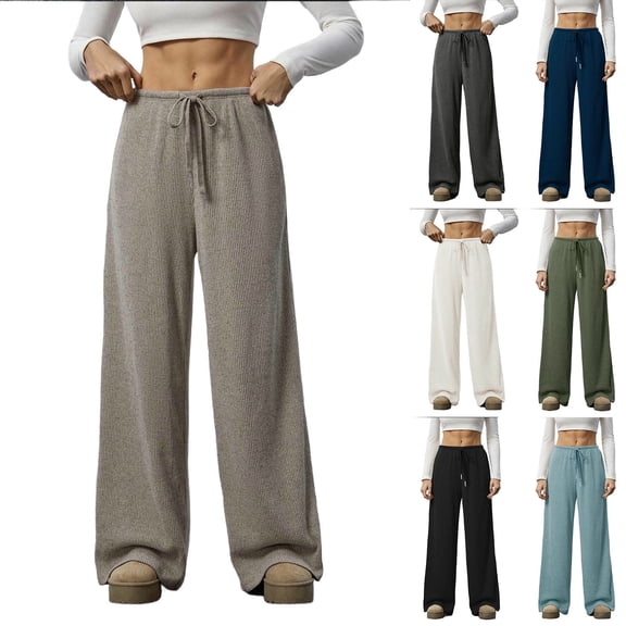 LEBONYARD Yoga Pants Women,Women's Wide-Leg Trousers In Flowy Fabric with Adjustable Drawstring Waist Navy XXL