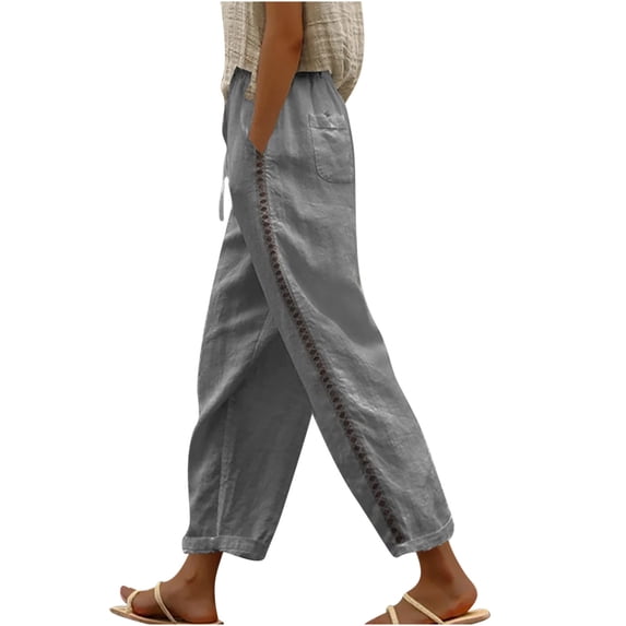 LEBONYARD Yoga Pants with Pockets,Pants for Women plus size,Women's Casual Slim High Elastic Waist Solid Color Sports Cotton and Linen Pants Gray XXL