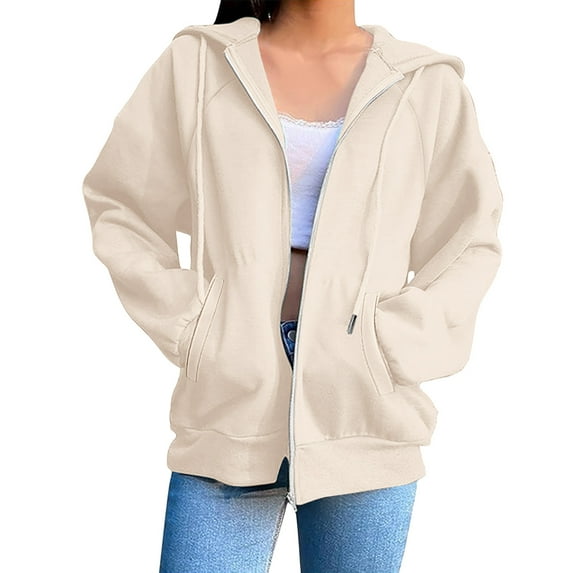LEBONYARD Zipper Hoodies for Women Long Sleeve Sweatshirt with Pockets Drawstring Plus Size Casual Fall Winter Coat Jacket