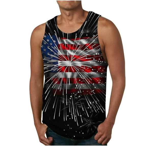 LEBONYARD blouses for men save up under 50%,Men's Print Tank Top Casual Sports Sleeveless Round Neck T-shirt Tank Top Multicolor L