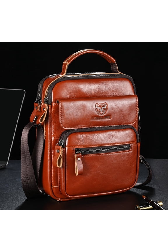Mens Genuine Leather Sling Shoulder Bags Crossbody Business Office Bag Brown