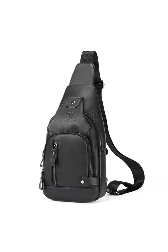 Sling Bag for Men Genuine Leather Chest Bag Crossbody Backpack Travel Hiking Outdoor Sports Black