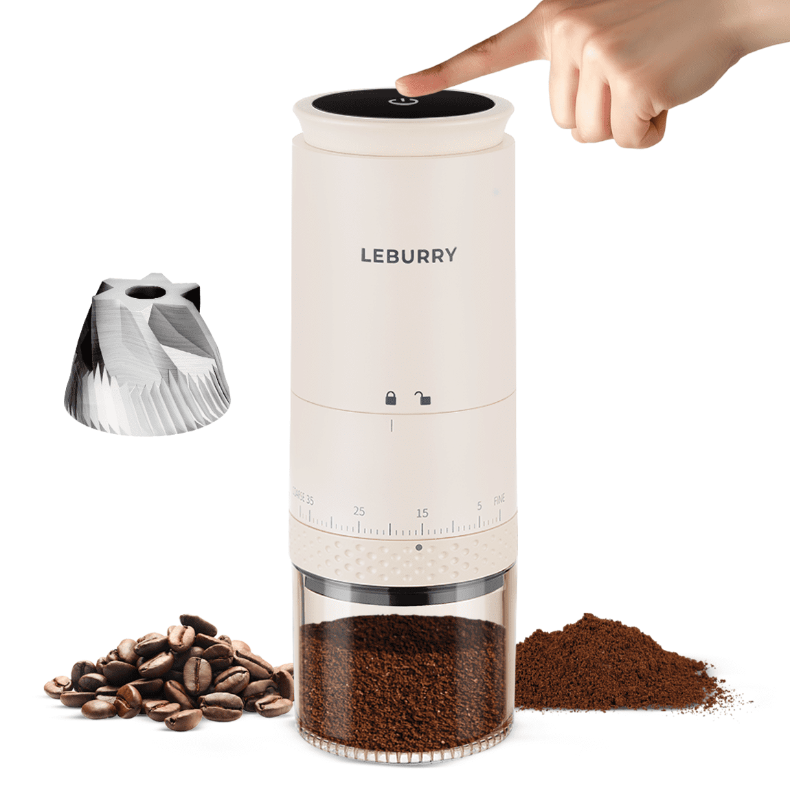 LEBURRY Burr Coffee Grinder - Portable Espresso Grinder with Stainless Steel Conical Mill for Travel, Camping - Cordless/Rechargeable Electric Coffee Bean Grinders with 38 Adjustable Grind Settings