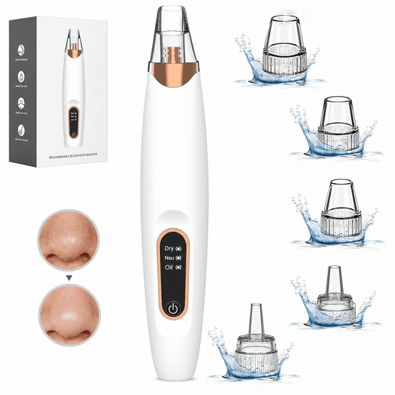 LEC Blackhead Remover Vacuum, USB Rechargeable Facial Pore Cleaner, 3 Suction Levels, Includes Multiple Treatment Heads, 1 Pack