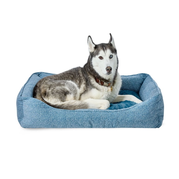 Vibrant Life Medium Bolster Cat or Dog Bed, Blue, 21" x 25"