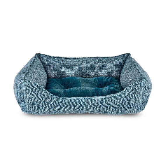 Vibrant Life Medium Bolster Cat or Dog Bed, Blue, 21" x 25"