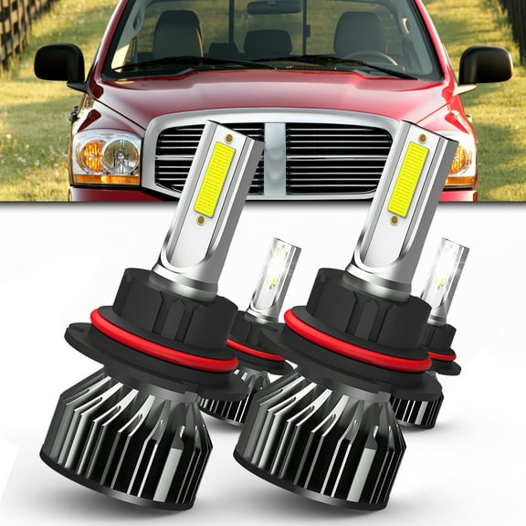 LECCIBUB Fit for DODGE RAM 1500 2500 3500 2003 2004 2005 9007/HB5 LED Bulbs Combo 6000K White,9007/HB5 LED Lights Fog Lights Canbus,Fan Mini Size Plug and Play, Pack of 4