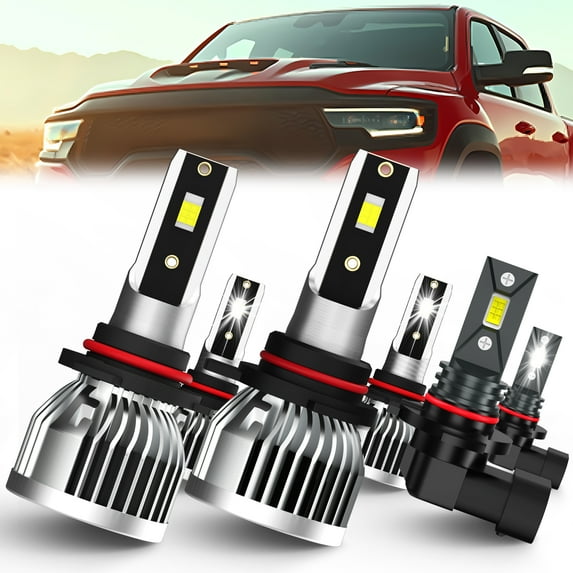 LECCIBUB For Dodge Ram Projector 2013-2015 LED Headlight 9005+9012 High/Low Bulbs+9145 Fog light Bulbs Combo Kit 6pcs,Easy Plug-N-Play Installation,6000K Pure White,IP68 Waterproof,Replacement