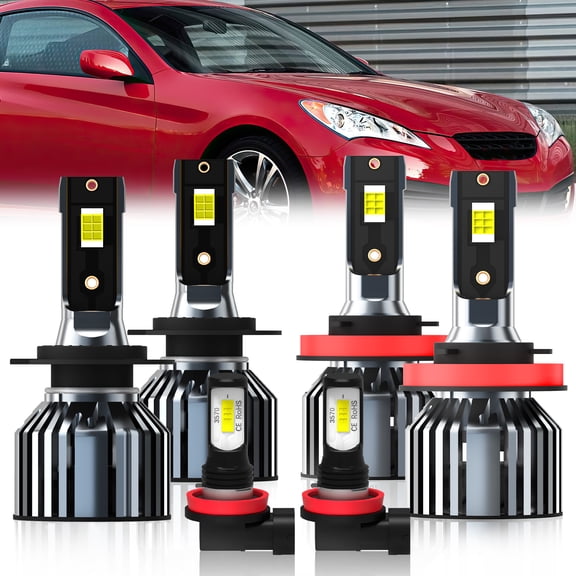 LECCIBUB For Hyundai Genesis 2009-2016 LED Headlight H7+H11 High/Low Bulbs+H11 Fog light Bulbs Combo Kit 6pcs,Easy Plug-N-Play Installation,6000K Pure White,IP68 Waterproof,Replacement