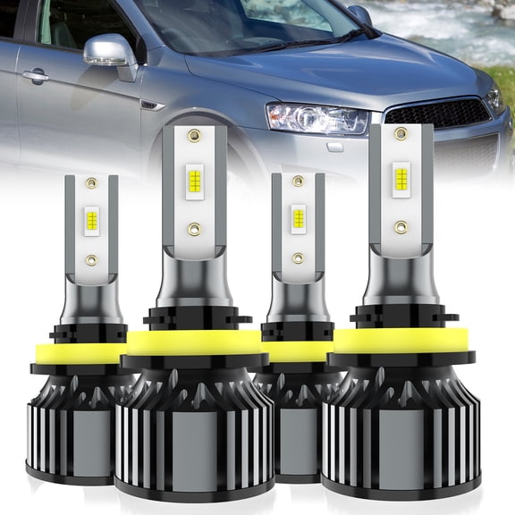LECCIBUB LED Headlight Bulbs Compatible With Chevy Captiva Sport 2012-2015,H11 High Beam + H11 Low Beam Light Bulb,6500K White,Plug and Play,Pack of 4
