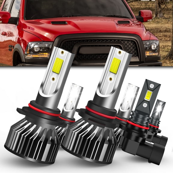 LECCIBUB LED Headlight Bulbs Compatible With Dodge Ram 2013-2015 with projector,9005 High Beam + 9012 Low Beam + 9145 LED Fog Light Bulb,6500K White,Plug and Play,Pack of 6
