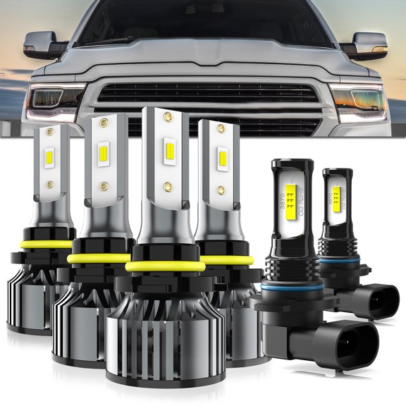 LECCIBUB LED Headlight Bulbs Compatible With Dodge Ram 2016-2018 with projector,9005 High Beam + 9005 Low Beam + 9145 LED Fog Light Bulb,6500K White,Plug and Play,Pack of 6