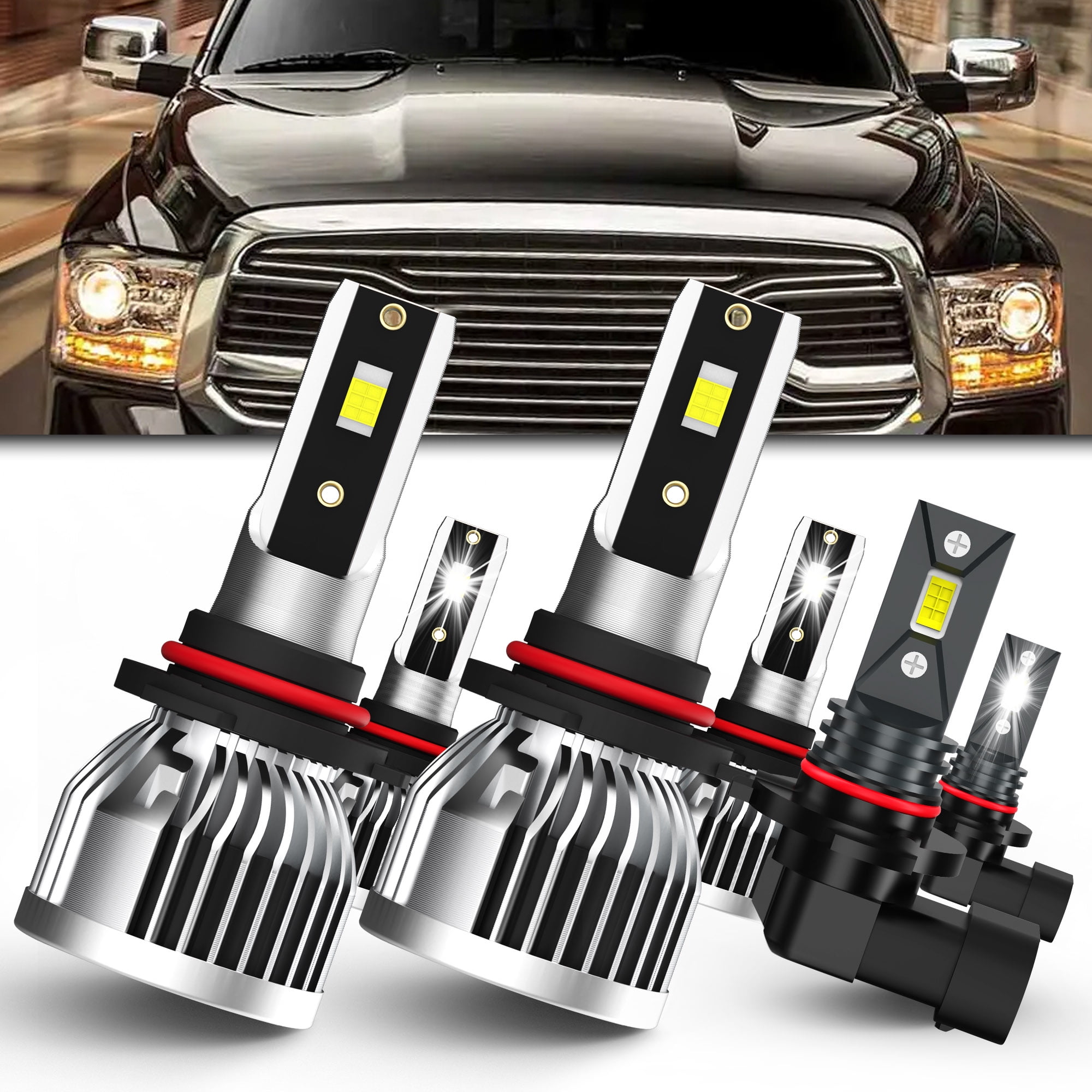 LECCIBUB LED Headlight & Fog Light Bulbs For Ford Ranger 2001-2011 - 9007 & 9145, 6500K White, Pack Of 4