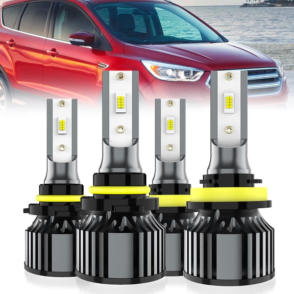 LECCIBUB LED Headlight Bulbs Compatible With Ford Escape 2017-2019 with projector,H11 High Beam + 9005 Low Beam Light Bulb,6500K White,Plug and Play,Pack of 4