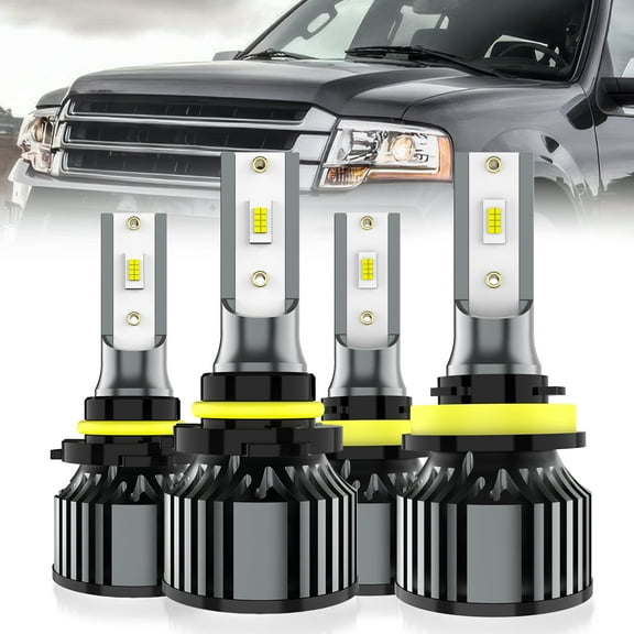 LECCIBUB LED Headlight Bulbs Compatible With Ford Expedition 2015-2018 with projector,H11 High Beam + 9005 Low Beam Light Bulb,6500K White,Plug and Play,Pack of 4
