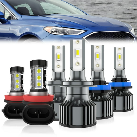 LECCIBUB LED Headlight Bulbs Compatible With Ford Fusion 2006-2018, H7 High Beam + H11/H8/H9 Low Beam led headlight bulbs + H11/H8/H9 LED Fog Light Bulb,6500K White,Pack of 6