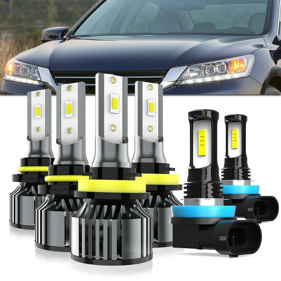 LECCIBUB LED Headlight Bulbs Compatible With Honda Accord 2013-2015,9005/H10/HB3 + H11/H8/H9 High Low Beam + H11/H8/H9 LED Fog Lights,6500K White,Plug and Play,Pack of 6