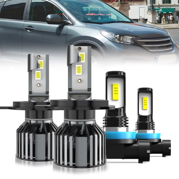 LECCIBUB LED Headlight Bulbs Compatible With Honda CRV CR-V 2007-2014, H4/9003/HB2 High Low Beam + H11/H8/H9 LED Fog Light Bulb,6500K White,Replacement Halogen,Plug and Play,Pack of 4