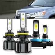 LECCIBUB LED Headlight Bulbs Compatible With Honda CRV CR-V 2007-2014, H4/9003/HB2 High Low Beam + H11/H8/H9 LED Fog Light Bulb,6500K White,Replacement Halogen,Plug and Play,Pack of 4