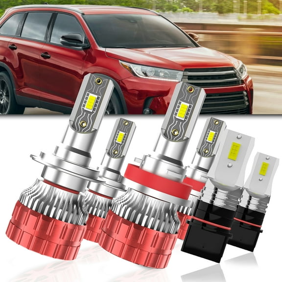 LECCIBUB LED Headlight Bulbs Compatible With Toyota Highlander 2014-2019, 9005/H10/HB3 High Beam + H11/H8/H9 Low Beam led headlight bulbs + PSX26W LED Fog Light Bulb,6500K White,Pack of 6