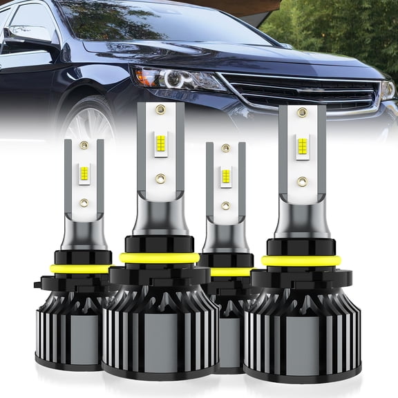LECCIBUB LED Headlight Bulbs Compatible With Chevrolet Impala 2016-2020,9005 High Beam + 9005 Low Beam Light Bulb,6500K White,Plug and Play,Pack of 4