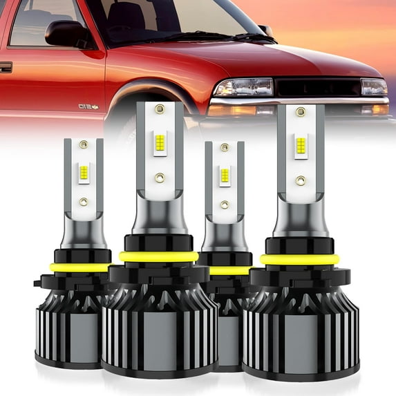 LECCIBUB LED Headlight Bulbs Compatible With Chevy S10 1998-2004,9005 High Beam + 9006 Low Beam Light Bulb,6500K White,Plug and Play,Pack of 4