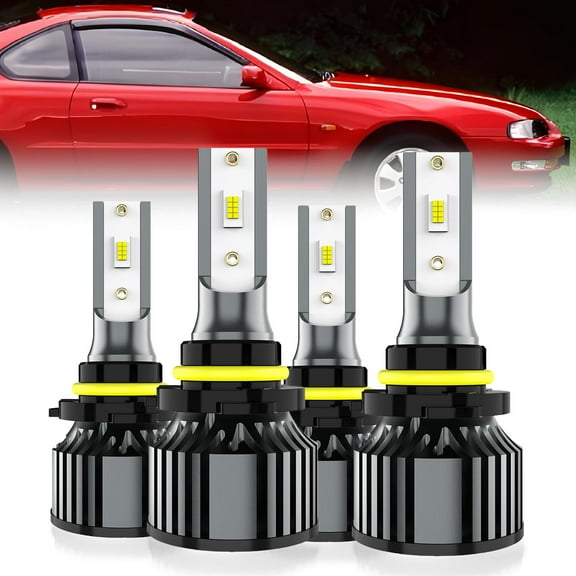 LECCIBUB LED Headlight Bulbs Compatible With Honda Prelude 1995-1996,9005 High Beam + 9006 Low Beam Light Bulb,6500K White,Plug and Play,Pack of 4