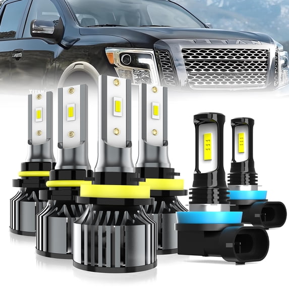 LECCIBUB LED Headlight Bulbs Compatible With Nissan Titan XD 2016-2019,9005 High Beam + H11 Low Beam + H11 LED Fog Light Bulb,6500K White,Plug and Play,Pack of 6