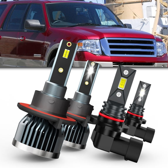 LECCIBUB LED Headlight Bulbs License Plate Lights Compatible With Ford Expedition 2007-2014,9008 High Low Beam +9145 Fog Lights License Plate Lights, 6500K White Light, Pack of 6