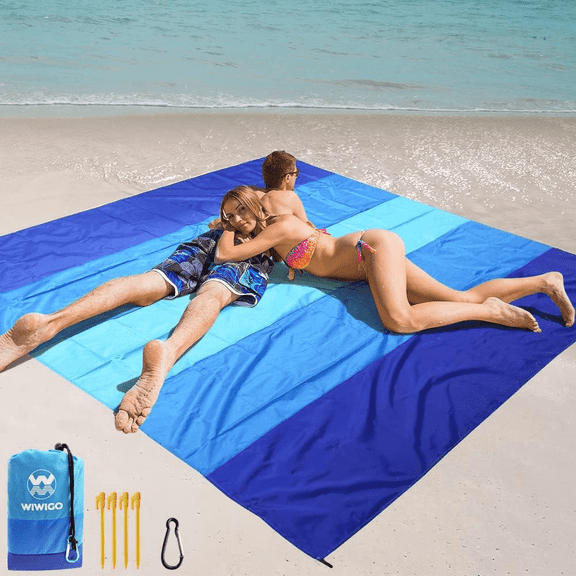 LECHAO Beach Blanket Waterproof Sandproof Beach Mat 79" X 83" /10'x9'for 2-8 Adults Quick Drying Outdoor Picnic Mat Beach Accessories for Travel, Camping, Hiking