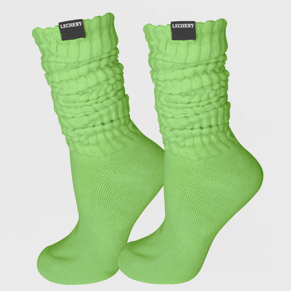 LECHERY Unisex Scrunch Slouchy Woven Tab Socks (1 Pair) - One Size, Celery