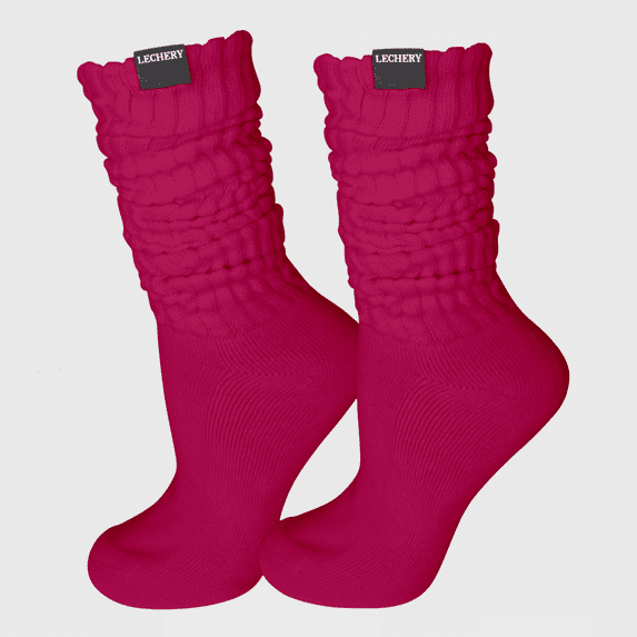 LECHERY Unisex Scrunch Slouchy Woven Tab Socks (1 Pair) - One Size, Fuchsia