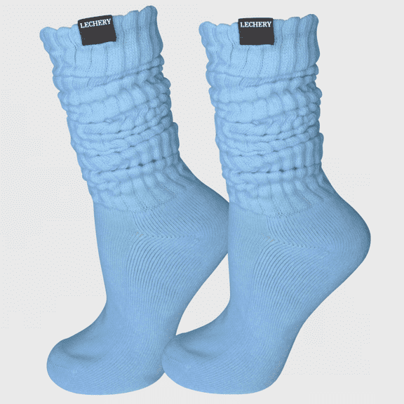 LECHERY Unisex Scrunch Slouchy Woven Tab Socks (1 Pair) - One Size, Powder Blue