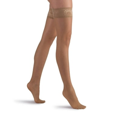 LECHERY Women's Lustrous Silky Glossy 20 Denier Thigh Highs (1 Pair) - Natural, Small/Medium