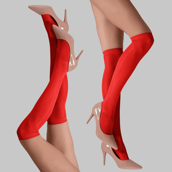 LECHERY Women's Lustrous Silky Shiny Sheer Dress Nylons Knee-Highs Stockings Socks (2 Pairs) - Red, One Size Fits Most