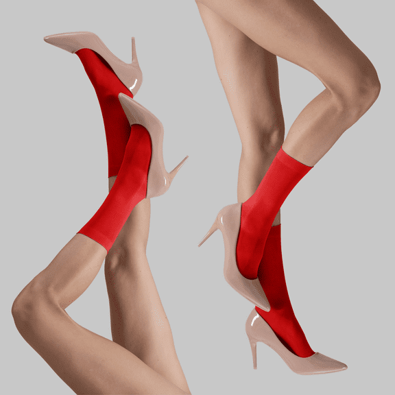 LECHERY Women's Lustrous Silky Shiny Sheer Dress Nylons Stockings Socks (2 Pairs) - Red, One Size Fits Most