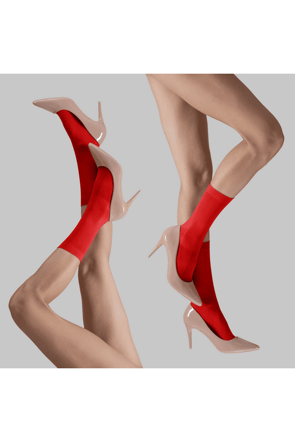 Women's Lustrous Silky Shiny Sheer Dress Nylons Stockings Socks (2 Pairs) - Red, One Size Fits Most