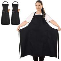 LECHONG 2 Pcs Plus Size Black Apron for Women and Men Chef, Professional Apron with 2 Pockets for Kitchen Cooking, Baking, Larger Size, Black