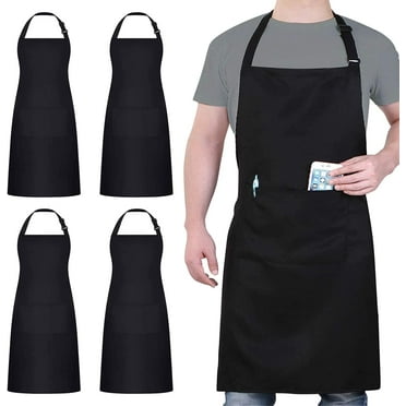 LECHONG Father's Day 4 Pack Black Aprons with 2 Pockets for Women and Men Chef, Waterproof Adjustable Aprons for Kitchen Cooking, Black