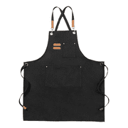 LECHONG Canvas Cross Back Aprons, Work Aprons for Men Women, Chef Aprons with Adjustable Strap and 3 Pockets, Apron for Servers Kitchen Cooking Artist Painting, Black