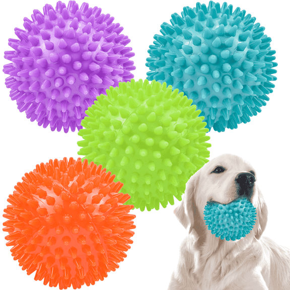 LECHONG Christmas Dog Toys, Large 4-Piece Ball Dog Toys Bundle with Durable and Chewable for Aggressive Chewers