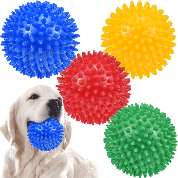 LECHONG Large 4-Piece Chewable Squeaky Balls Bundle for Aggressive Chewers