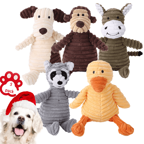 LECHONG Dog Toys, 5-Piece Squeaky Dog Toy with Monkey & Duck for Small Dogs, Multi-color (5 Pack)