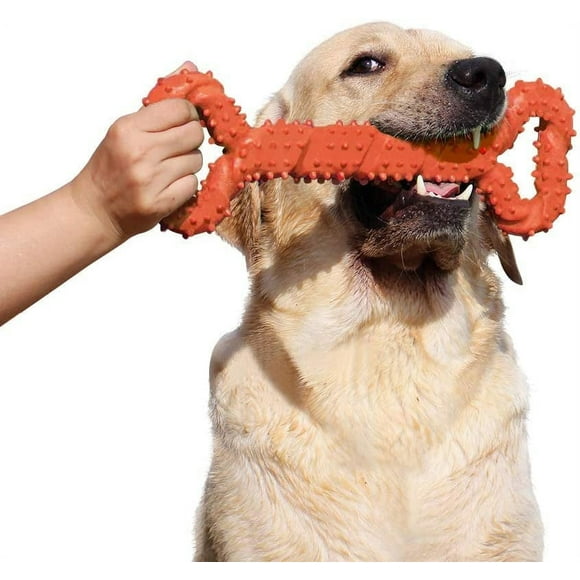 LECHONG Christmas Dog Toys Durable Dog Chew Toys 13 Inch Bone Shape Extra Large Dog Toys with Convex Design Strong Tug Toy for Aggressive Chewers Medium and Large Dogs Tooth Cleaning, Orange