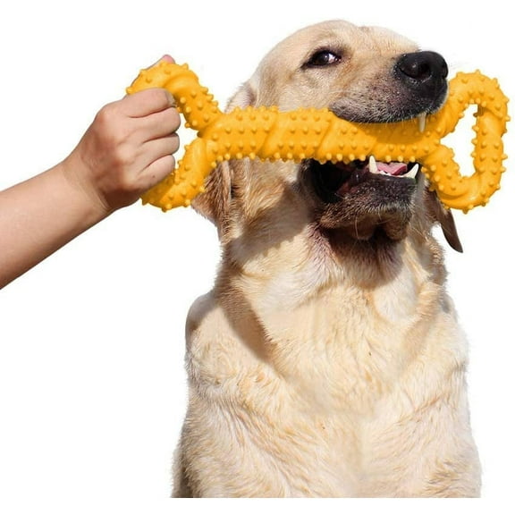LECHONG Christmas Dog Toys Durable Dog Chew Toys 13 Inch Bone Shape Extra Large Dog Toys with Convex Design Strong Tug Toy for Aggressive Chewers Medium and Large Dogs Tooth Cleaning, Yellow